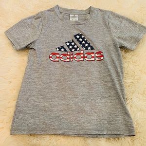 Adidas Boys 7 American Flag Logo Gray Sports Shirt